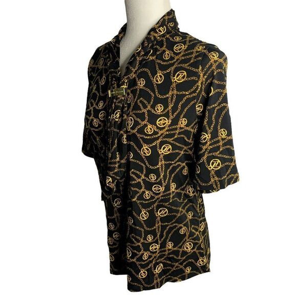 Vintage Adrienne Vittadini Stretch Knit Blouse S Black Scarf Neck Short Sleeves - Picture 6 of 7